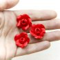 Red Roses Beads (5pcs), Red  Flower Beads, Handmade Floral Beads Polymer Clay