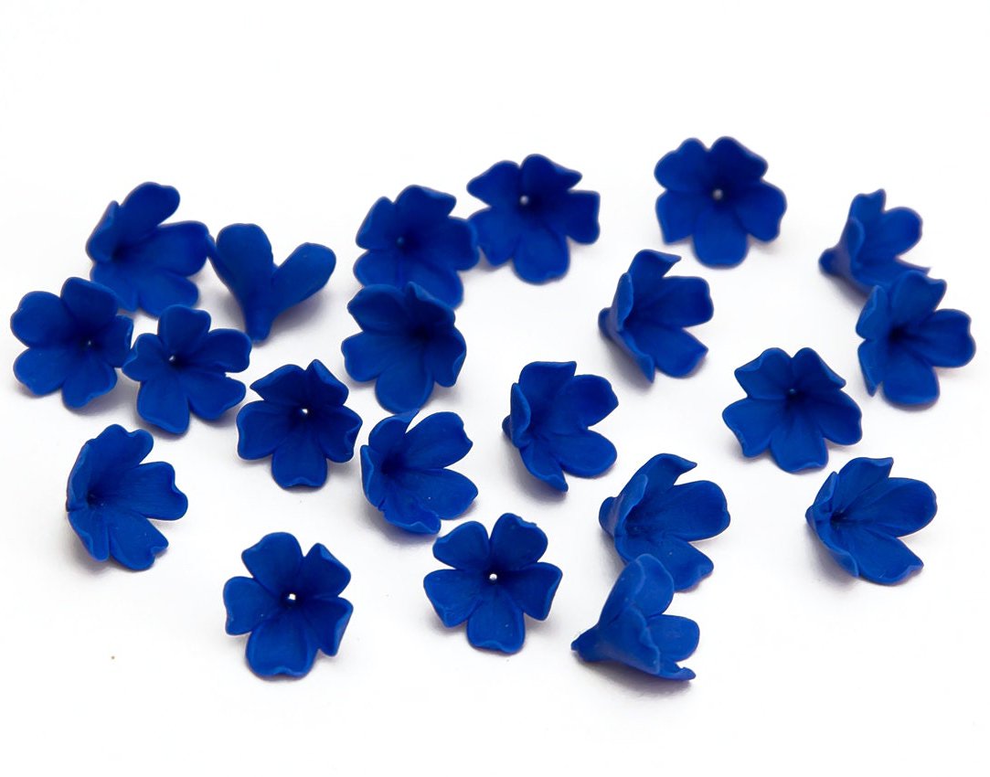 Dark Blue flower Beads Polymer Clay 0.4"-0,48"(9-10mm), Floral Beads Jewelry Making