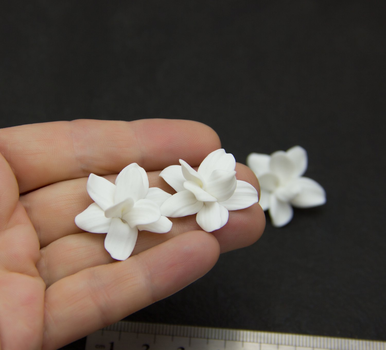 White Flower Beads polymer clay 1.4"(3cm),  Wedding Beads clay