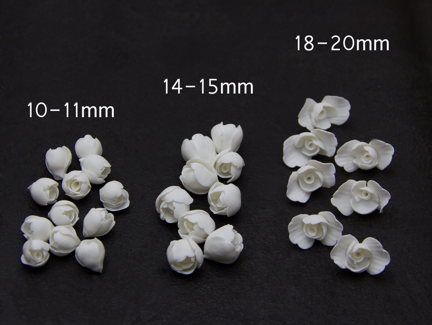White Buds Roses Flower Beads Polymer clay  10-20 mm, Floral beads making jewelry,