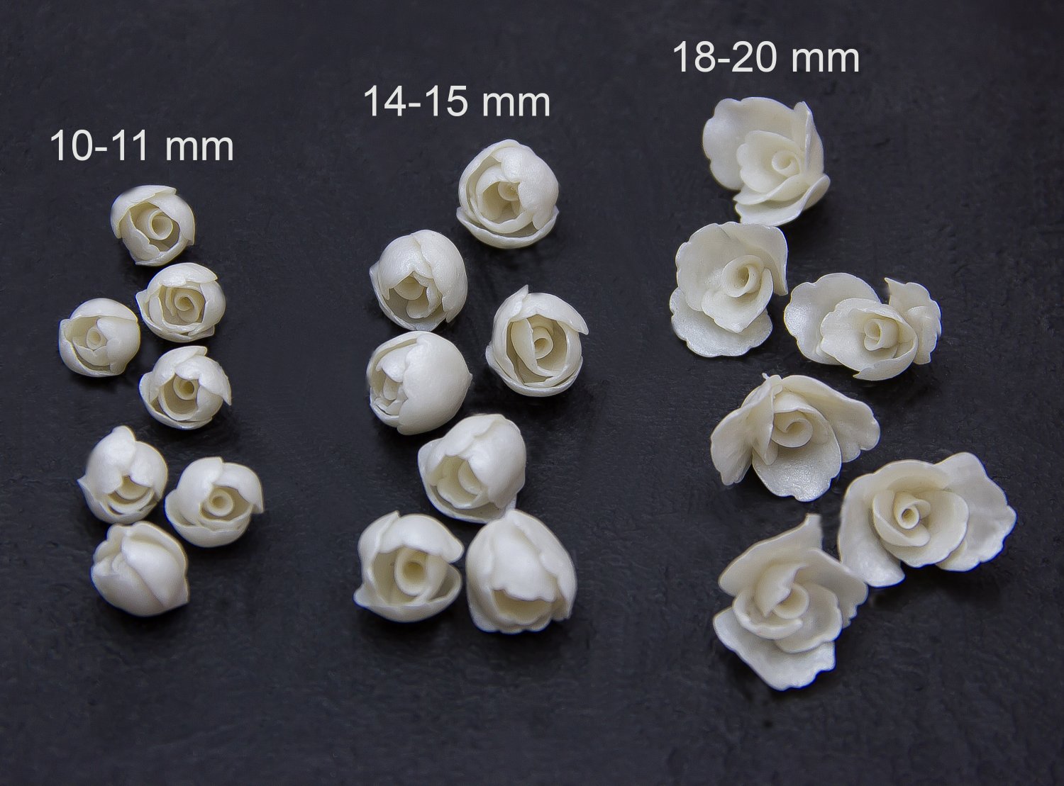 Pearl Buds Roses Flower Beads Polymer clay  10-20 mm, Floral beads making jewelry,