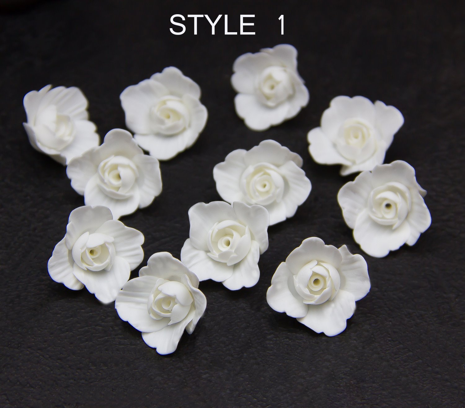 White Roses Flower Beads Polymer clay 0.8"( 2cm), Floral beads making jewelry,