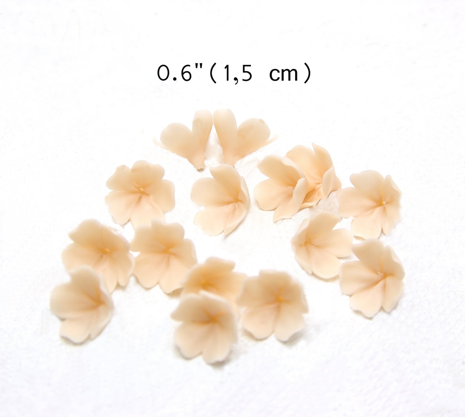 Beige Flower Beads Polymer Clay, Small  Floral Beads 0.6"(15 mm), Flower Jewelry Making