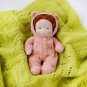 DIY Knitted hooded jumpsuit for 7 inch/18 cm Waldorf baby doll. PDF knitting pattern and tutorial.