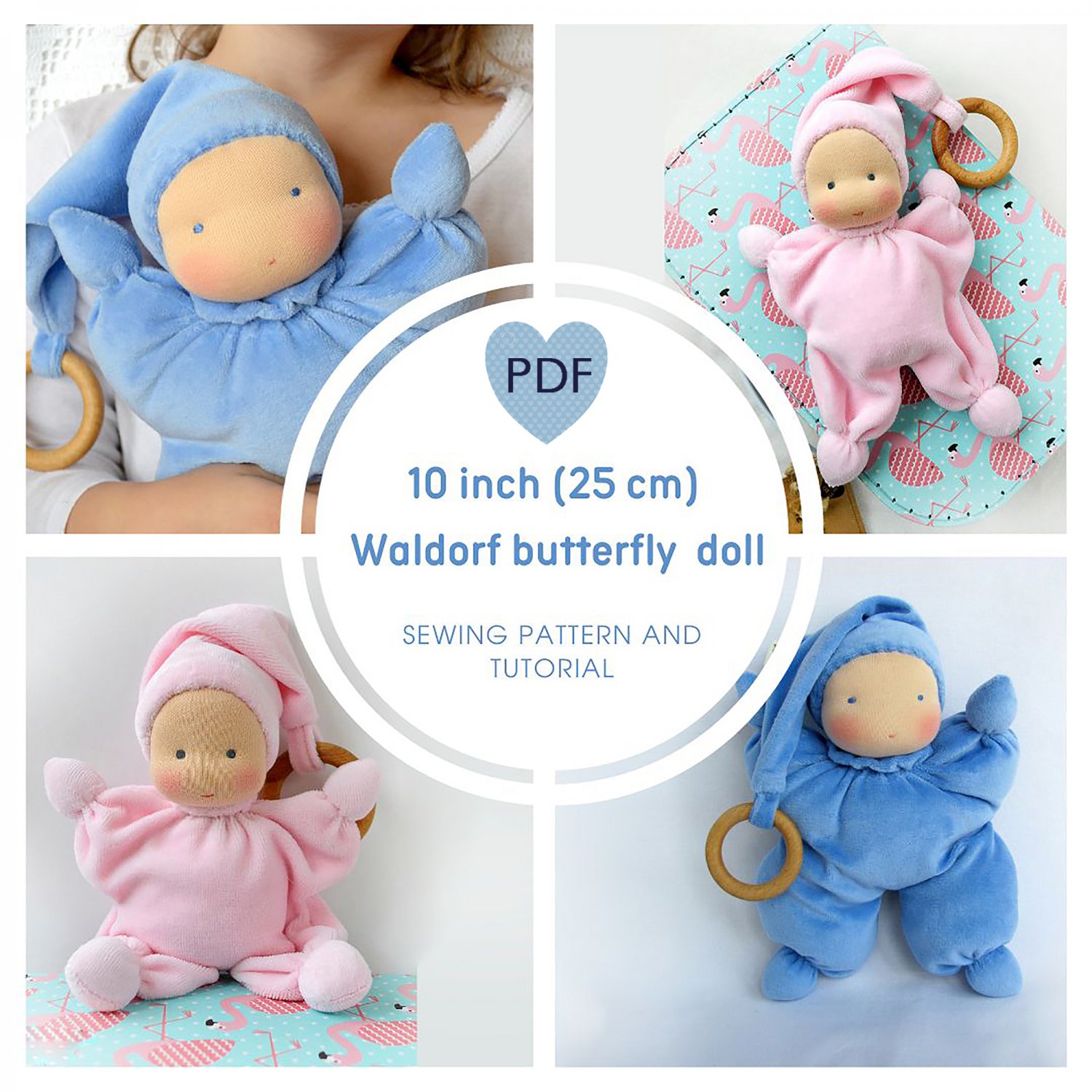 DIY Waldorf butterfly doll 10 inch (25 cm) tall. PDF sewing pattern and tutorial.