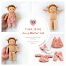 DIY Waldorf classic doll 7 inch (18 cm) tall. PDF sewing pattern and tutorial.