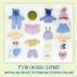 DIY Knitted clothes for a 7 inch (18 cm) Waldorf doll. Bundle of 16 PDF patterns and tutorials.