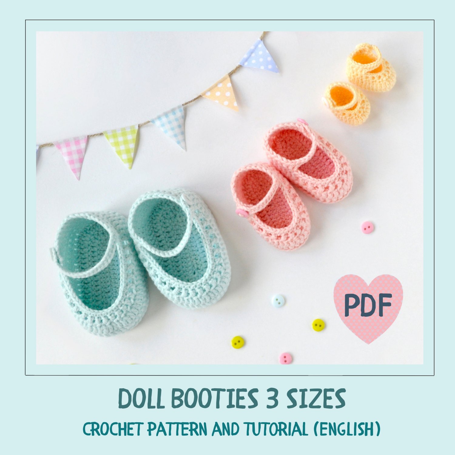 DIY Crochet booties for Waldorf dolls. 3 sizes. PDF crochet patterns and tutorials.
