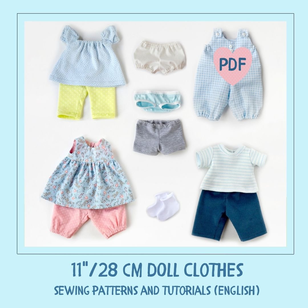 clothes for Waldorf  doll 11 inch (28 cm) tall. PDF sewing patterns and tutorial.