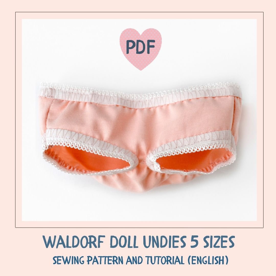 DIY UNDIES 5 sizes for Waldorf doll. PDF sewing pattern and tutorial.