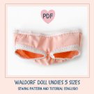 DIY UNDIES 5 sizes for Waldorf doll. PDF sewing pattern and tutorial.