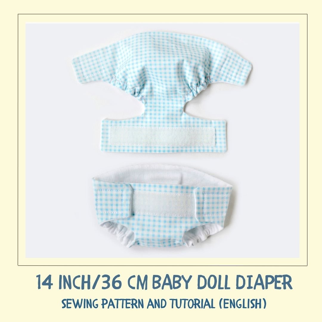 DIY diaper for Waldorf baby doll 14 inch (36 cm) tall. PDF sewing pattern and tutorial.
