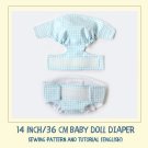 DIY diaper for Waldorf baby doll 14 inch (36 cm) tall. PDF sewing pattern and tutorial.