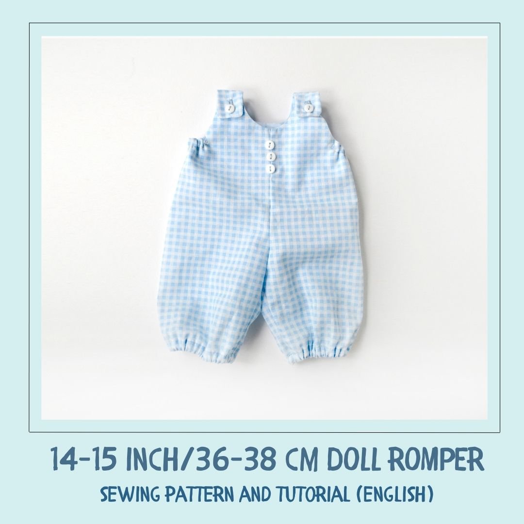 DIY romper for a Waldorf doll 14-15 inch (36-38 cm) tall. PDF sewing pattern and tutorial.