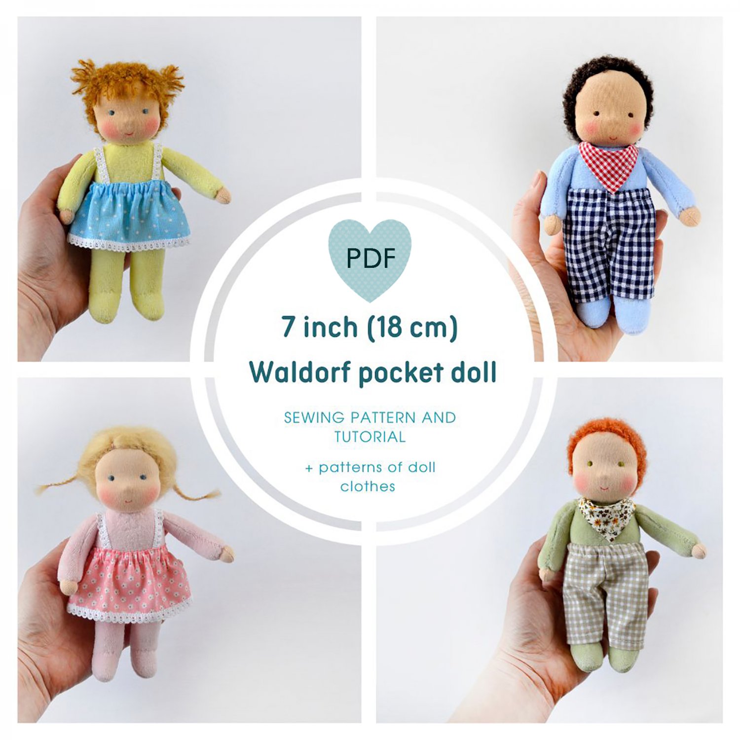 DIY Waldorf pocket doll 7 inch (18 cm) tall. PDF sewing pattern and tutorial.