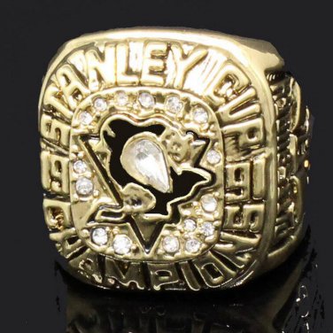 High Quality Gold Color Stanley Cup Ring 1991 Pittsburgh Penguins Cham