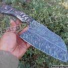 Damascus Steel Knife Custom Handmade - 12 inches feather pattern damascus steel cleaver