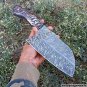 Damascus Steel Knife Custom Handmade - 12 inches feather pattern damascus steel cleaver