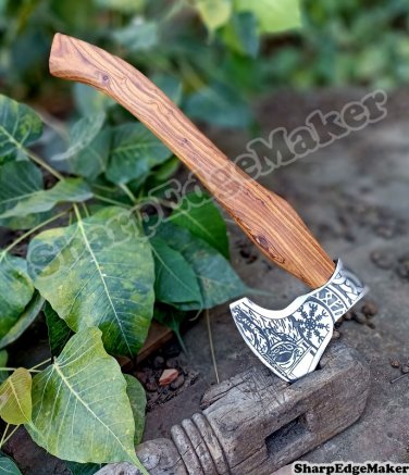 Damascus Steel Knife Custom Handmade - 20.00" inches High Carbon steel hatchet etched blade