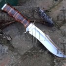 Damascus Steel Knife Custom Handmade -13.00" inches D-2 Steel hunting knife leather stack handle