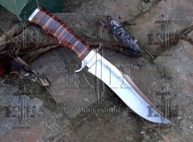 Damascus Steel Knife Custom Handmade -13.00" inches D-2 Steel hunting knife leather stack handle