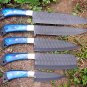 Damascus Steel Knife Custom Handmade - Lot 05 Spring steel Chef knives blackened blades