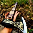 Custom handmade Damascus steel knives 25" forged Carbon steel Etched hatchet