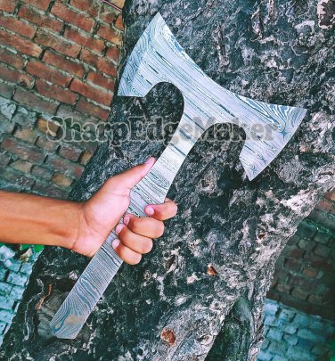 Viking double edge Axe Damascus steel custom handmade/hunting/battle forged