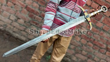 Custom handmade steel knives 36" Damascus steel sword Spear point blade Aragon