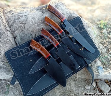 Damascus steel chef knives -lot of 4 Spring steel chef knives Blackened Blades