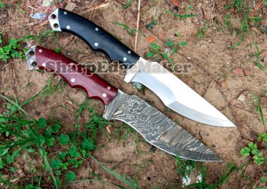 Custom handmade Damascus steel knives Pair of 02 hunting knifes/camping/hunting