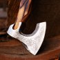 Handmade High Carbon Steel Axe Head &acirc;�� Forged Pattern with Leather Sheath