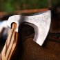 Handmade High Carbon Steel Axe Head &acirc;�� Forged Pattern with Leather Sheath