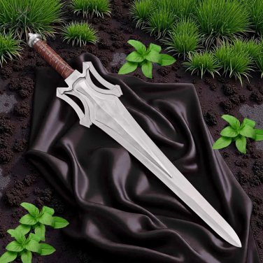 Fantasy Medieval Longsword with Ornate Guard, Leather Wrapped Handle | Stainless Steel Blade