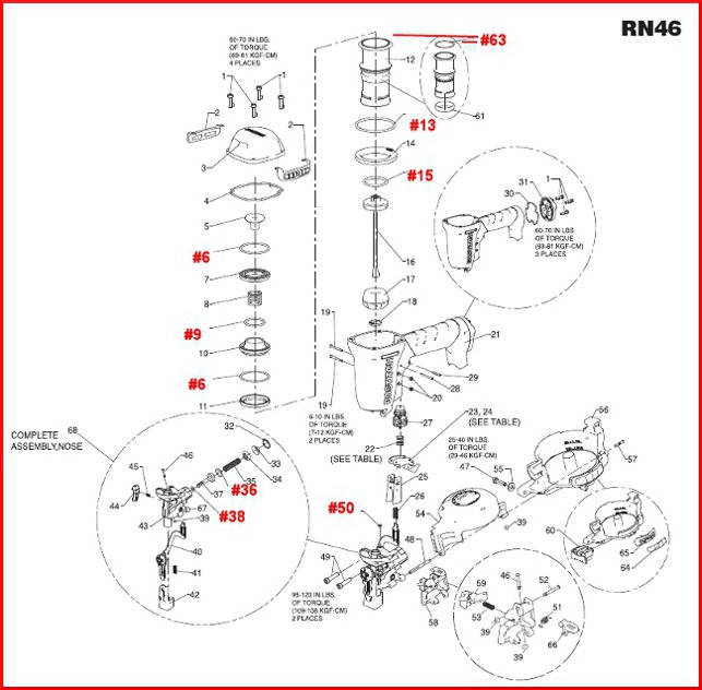 3 x Bostitch RN46 Roofing Nailer rebuild Kits