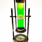 9" Green Liquid Sand Timer Antique Nautical Ship Maritime Hourglass w/ Compass
