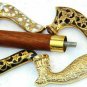 4 HANDLE WITH 1 STICK Handle Full Brass Walking Stick Vintage Cane STYLE GIFT