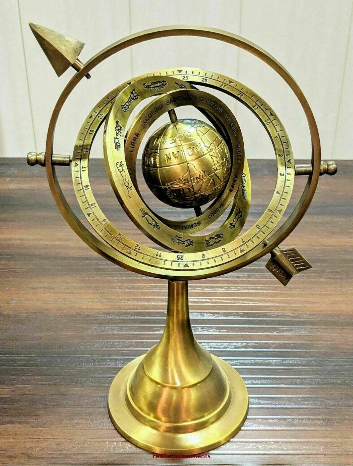11" Antique Brass Armillary Sphere Nautical Astrolabe Table Top World Globe Gift