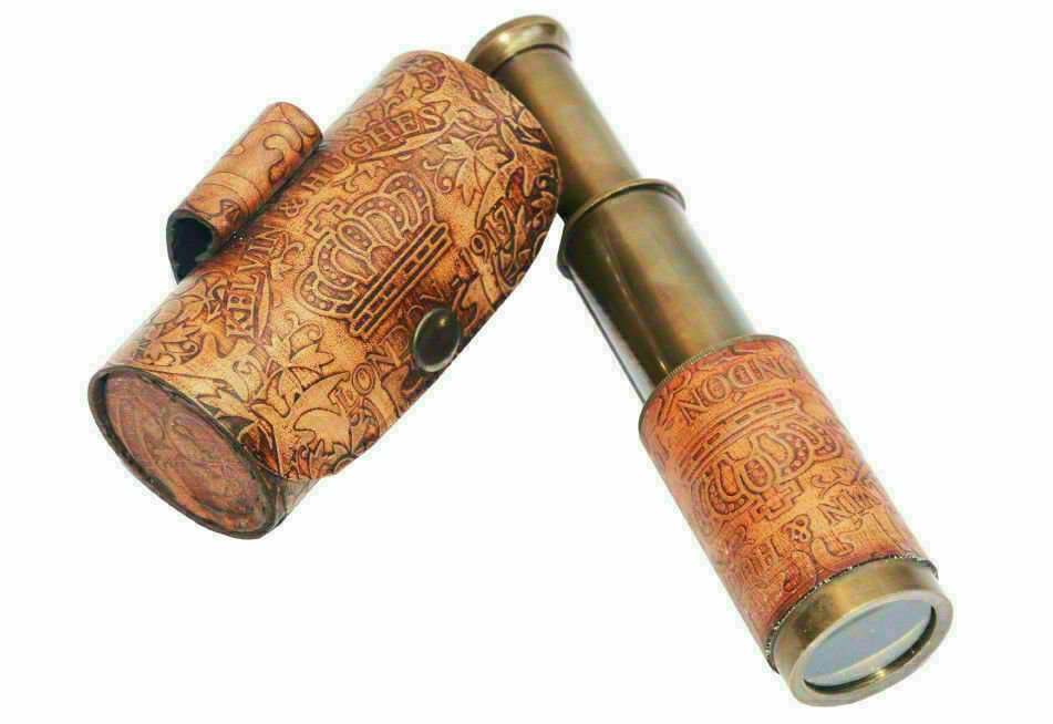 Brass Telescope Marine Nautical Leather Pirate Vintage 6" Handmade