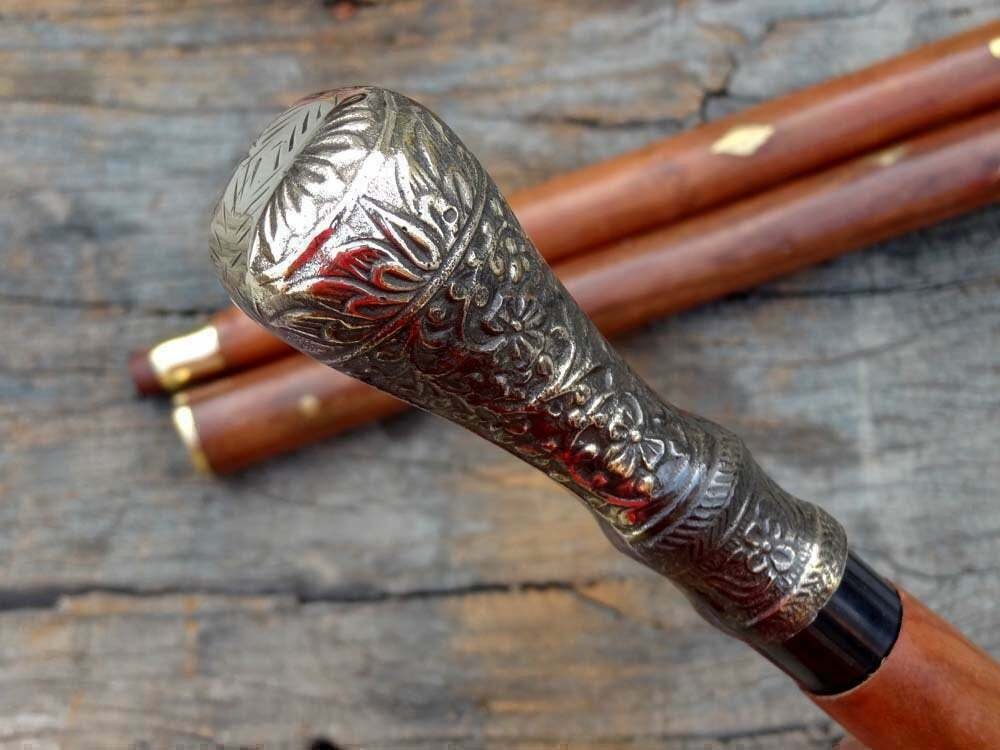 Vintage Handle Walking Stick Victorian Brass Wooden Antique style Head