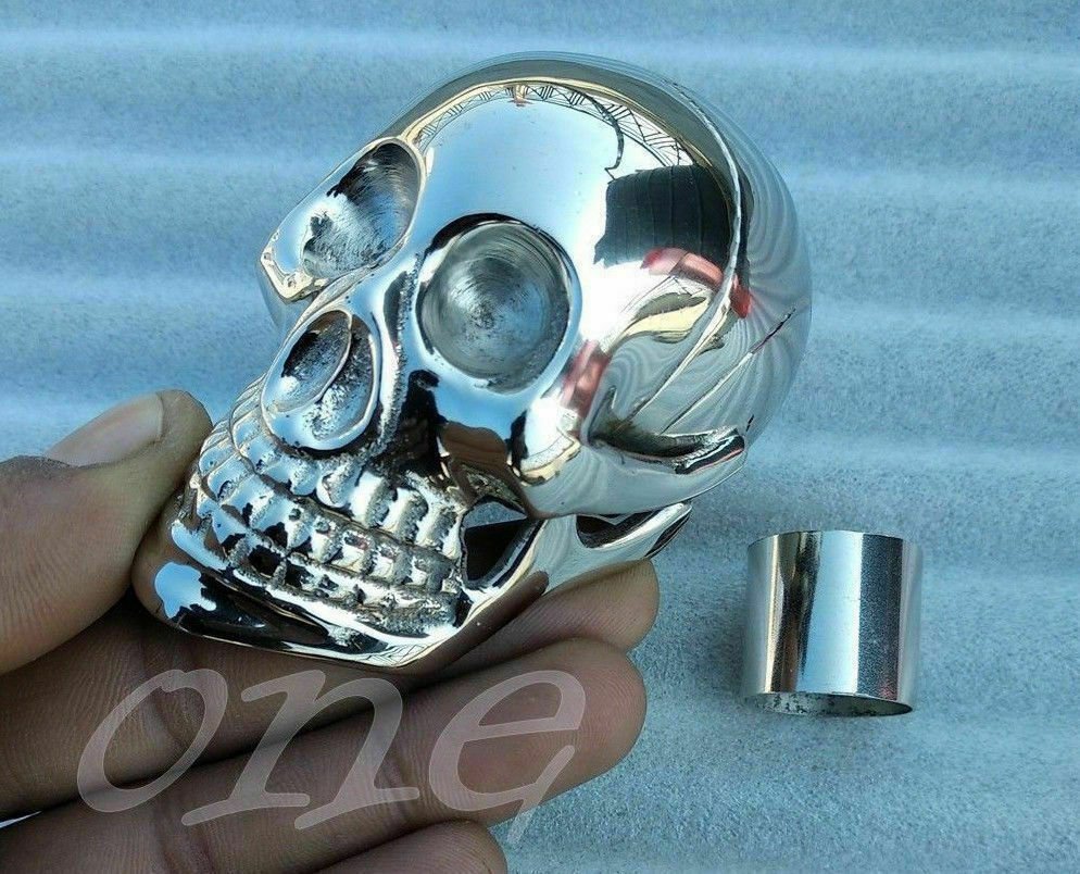 Silver Brass Antique Skull head Handle for Shaft Wooden Walking Stick Solid Cane