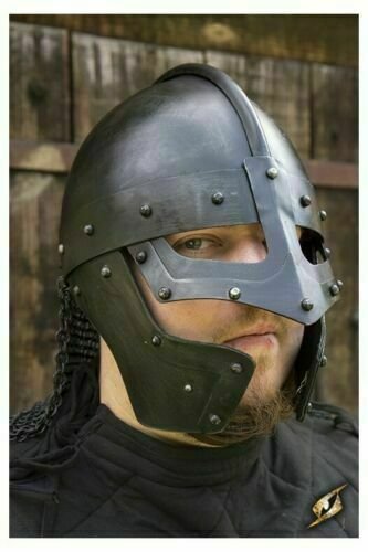Black ~ Medieval Larp Raven Black Helmet Knight Viking Helmet With Chainmail