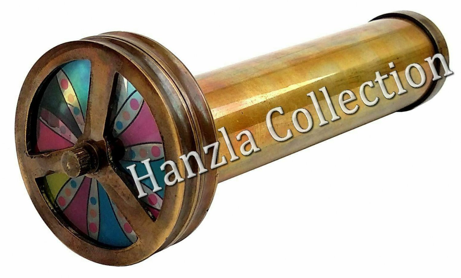 Vintage Antique Brass Double Rotating Wheel Stained Glass Kaleidoscope Handmade.