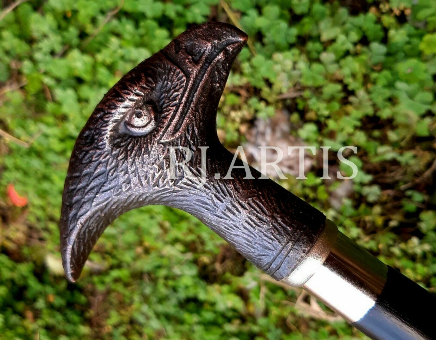 Antique Walking Stick Black Eagle Head Handle Wooden Walking Stick/ Walking Cane