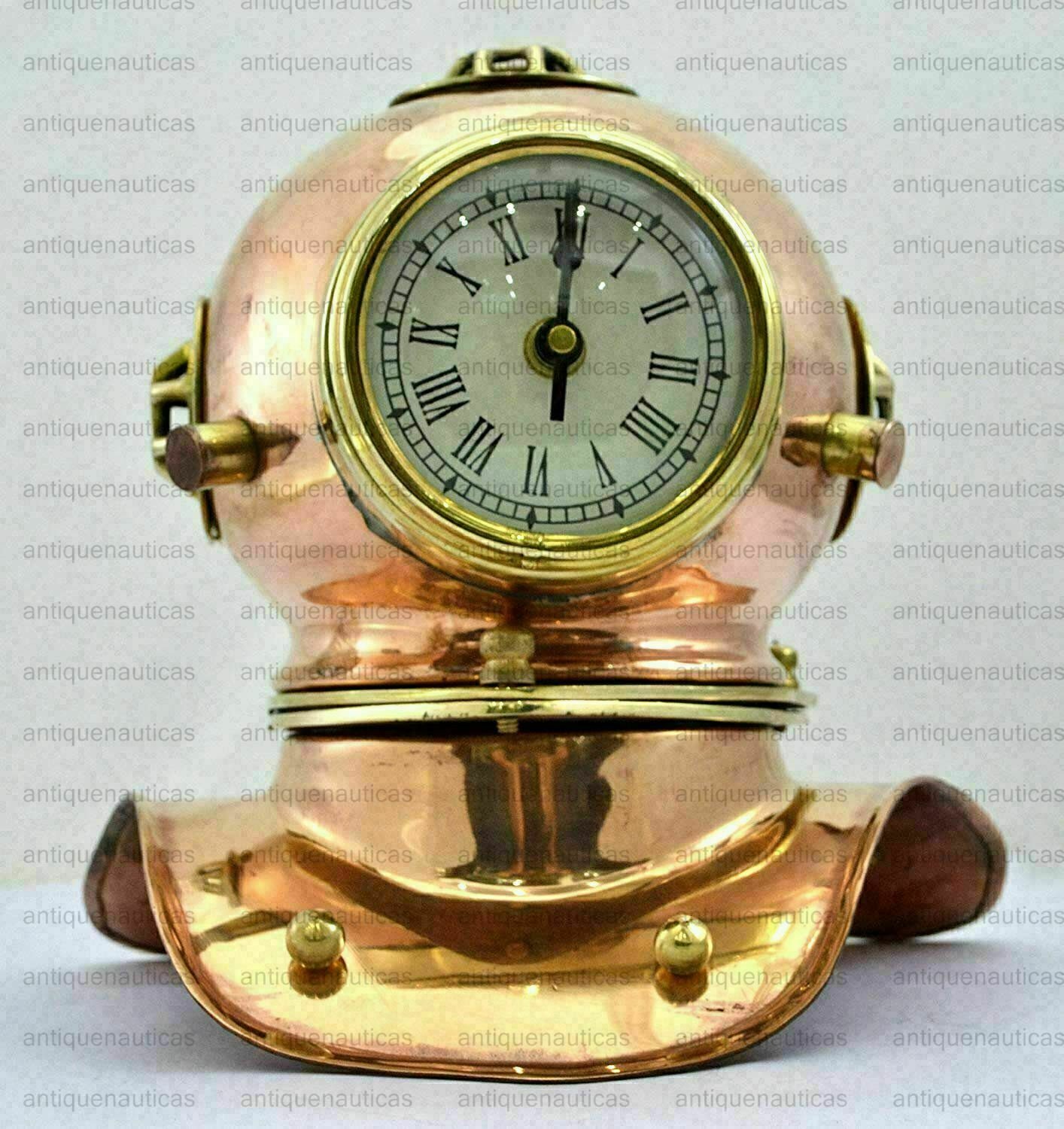 Nautical Brass & Copper Antique CLOCK Diving Divers Helmet Home Decorative