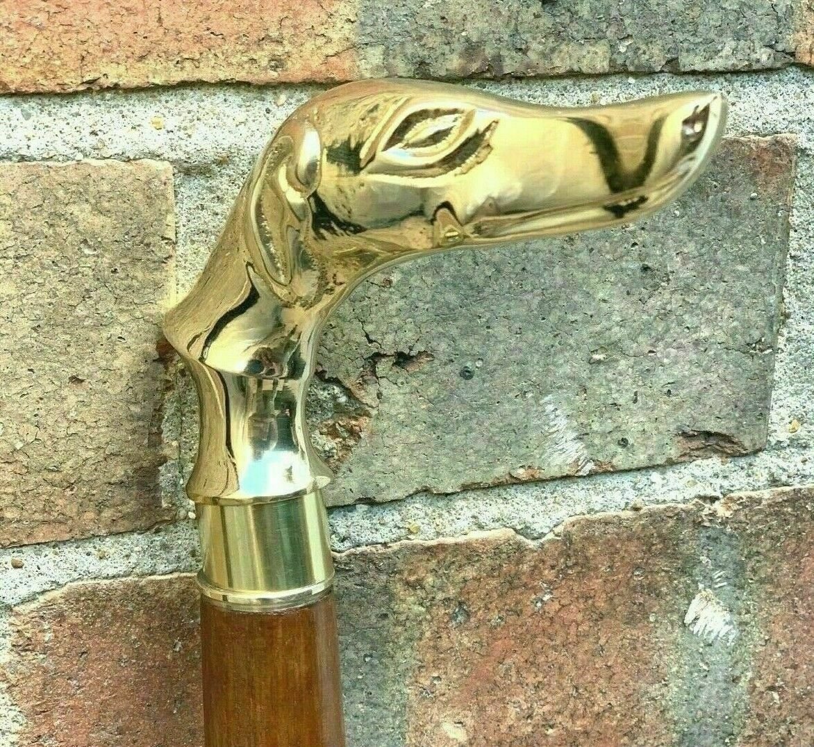 Brass Dog Head Handle Style Vintage Walking Stick Wooden Antique Foldable Cane