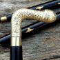 Victorian Brass Designer Handle Walking Cane Stick Vintage Wooden Canes