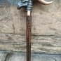 Copper Antique Finish Dragon Handle With Edge Leather Stitching Wooden Stick