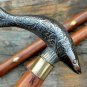 Vintage Victorian brass fish head handle antique wooden cane nautical walking st