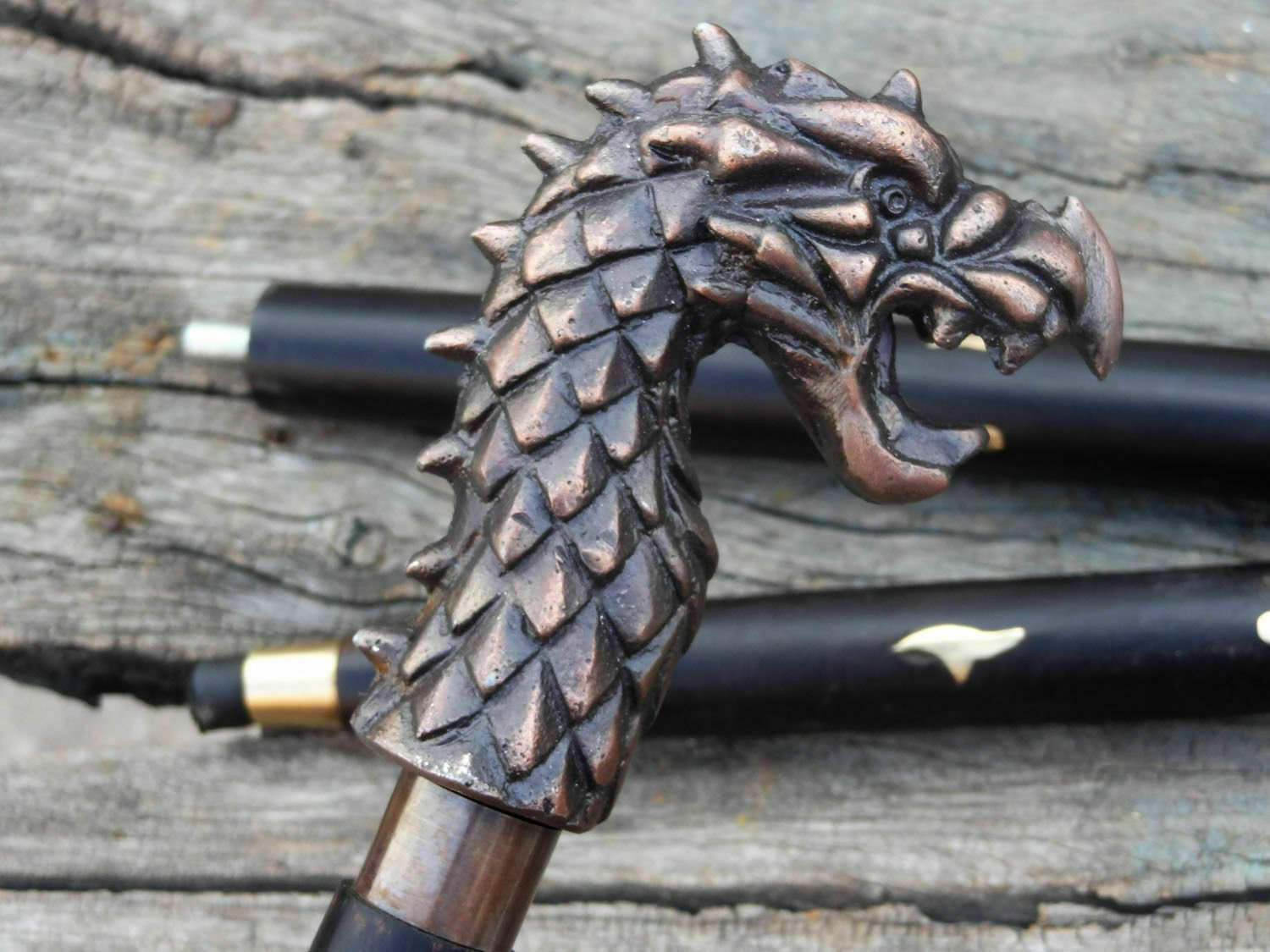 Antique Dragon head Handle Vintage Style Wooden Walking Stick Designer Cane Gift